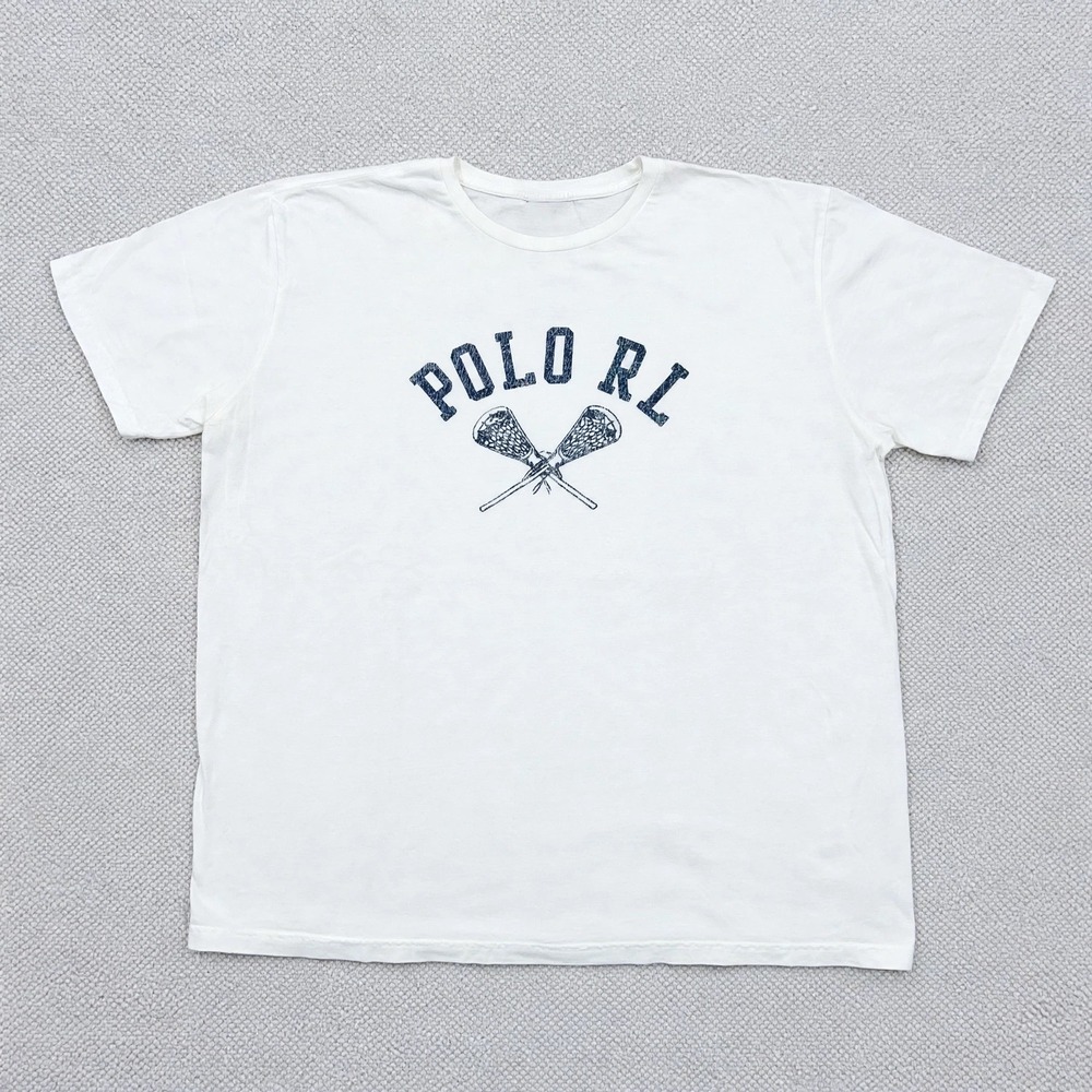 Vintage Polo Ralph Lauren Lacrosse T-Shirt White Navy Men's Size XL